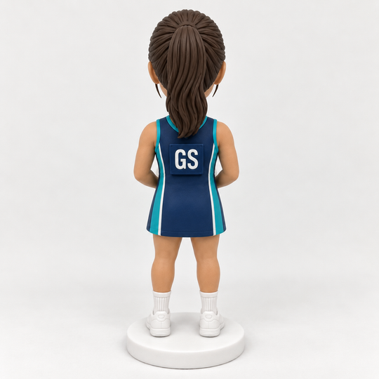Custom netball bobblehead rear view