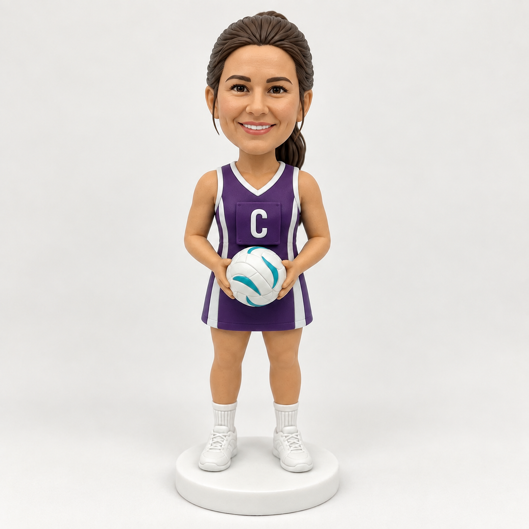 Custom netball bobblehead purple C outfit