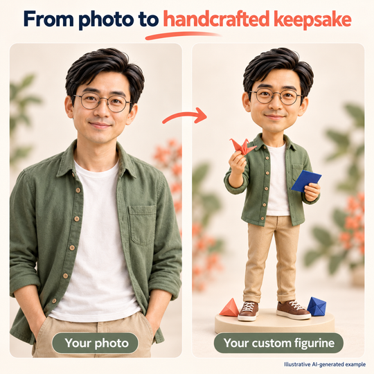 Your photo compared with a custom origami artist bobblehead