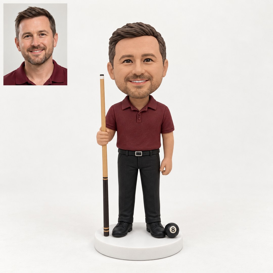 Custom pool player figurine with matching portrait comparison