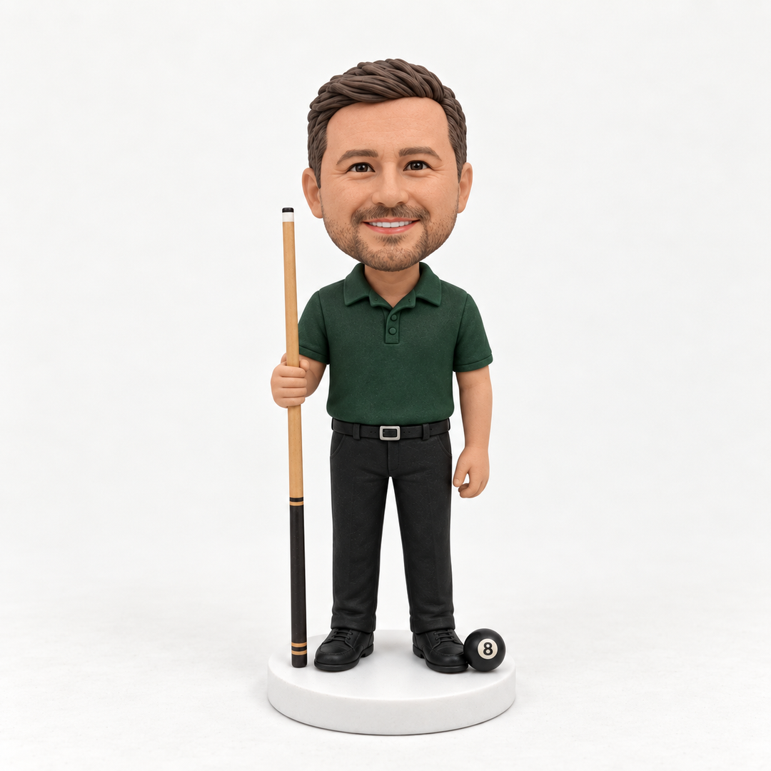 Custom pool player figurine in green polo