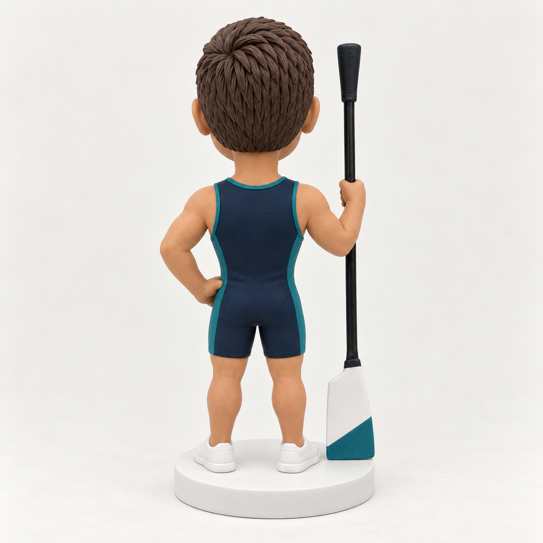 Custom rower bobblehead rear view