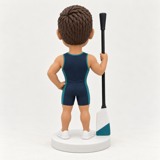 Custom rower bobblehead rear view