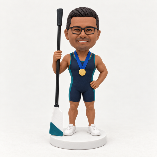 Personalised male rower bobblehead example in navy kit