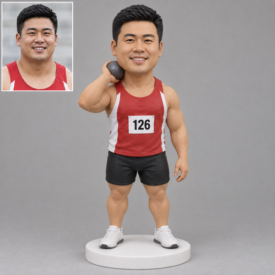 Shot put bobblehead with generated portrait comparison