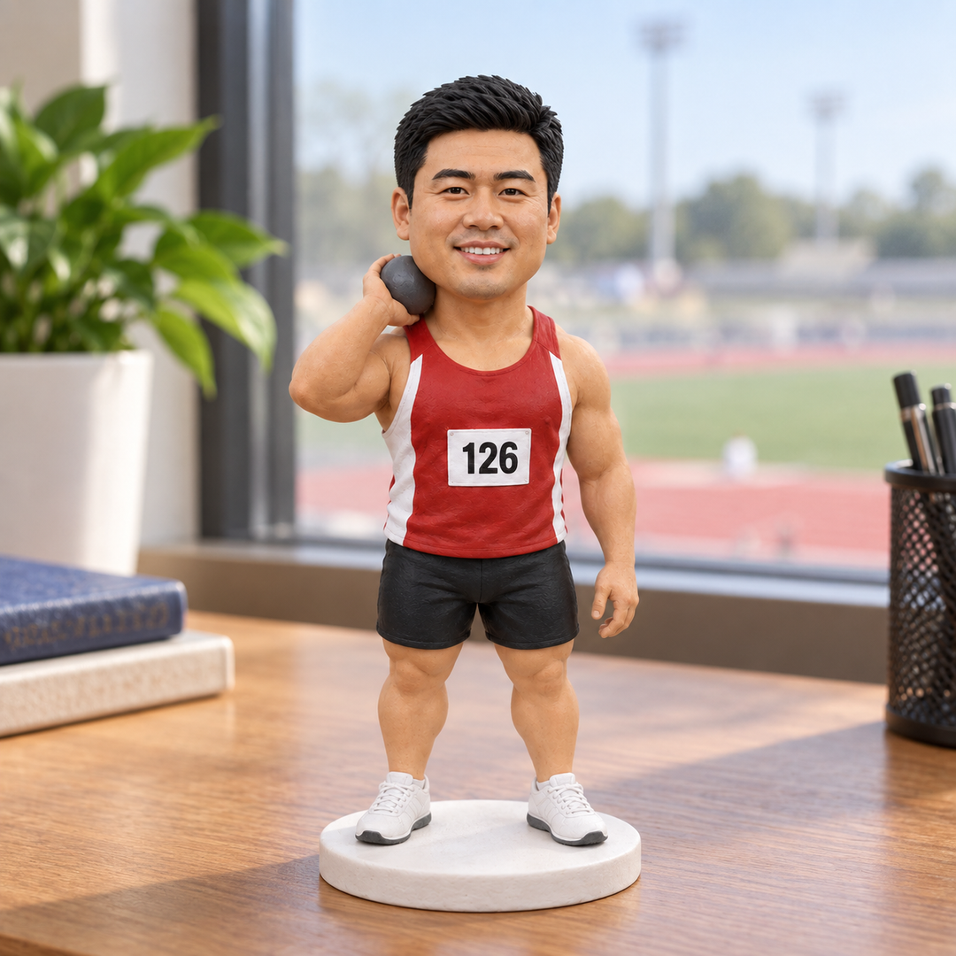 Shot put bobblehead desk display