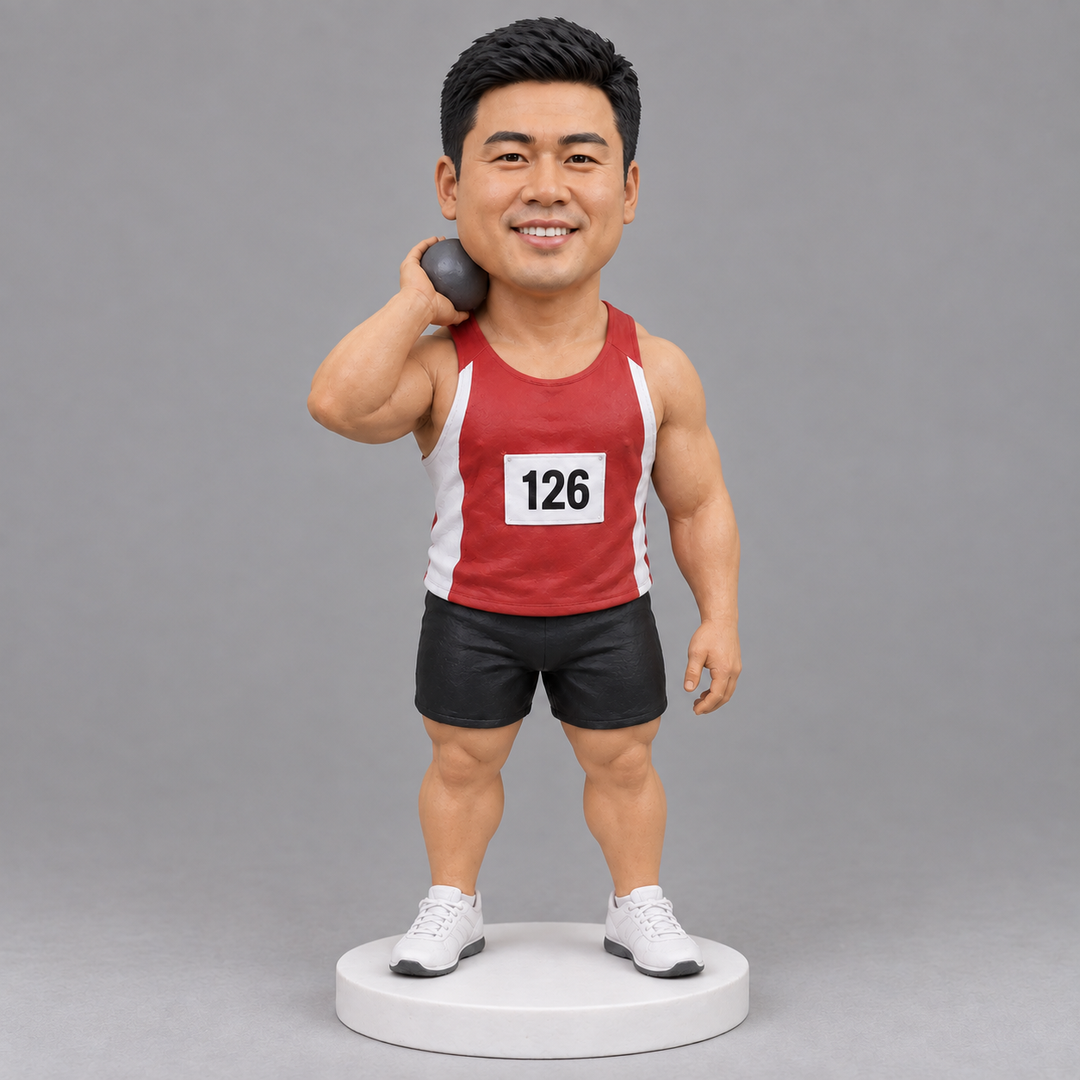 Shot put bobblehead front view