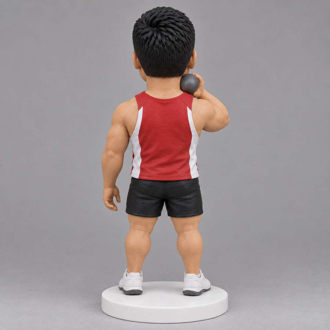 Shot put bobblehead rear view