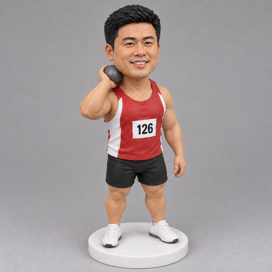 Shot put bobblehead elevated angle