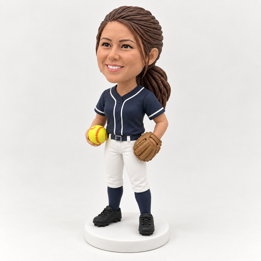 Custom softball player figurine three quarter view