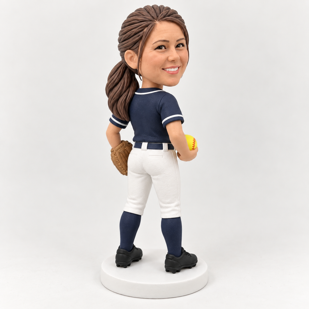 Custom softball player figurine rear view