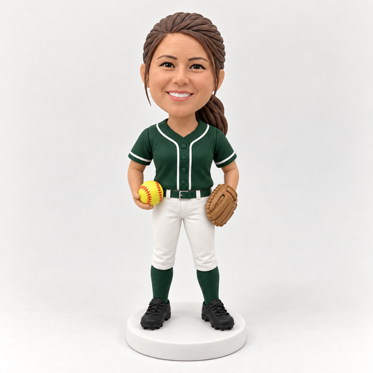 Custom softball player figurine in green jersey