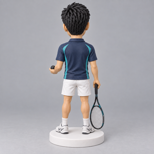 Custom squash player bobblehead rear view