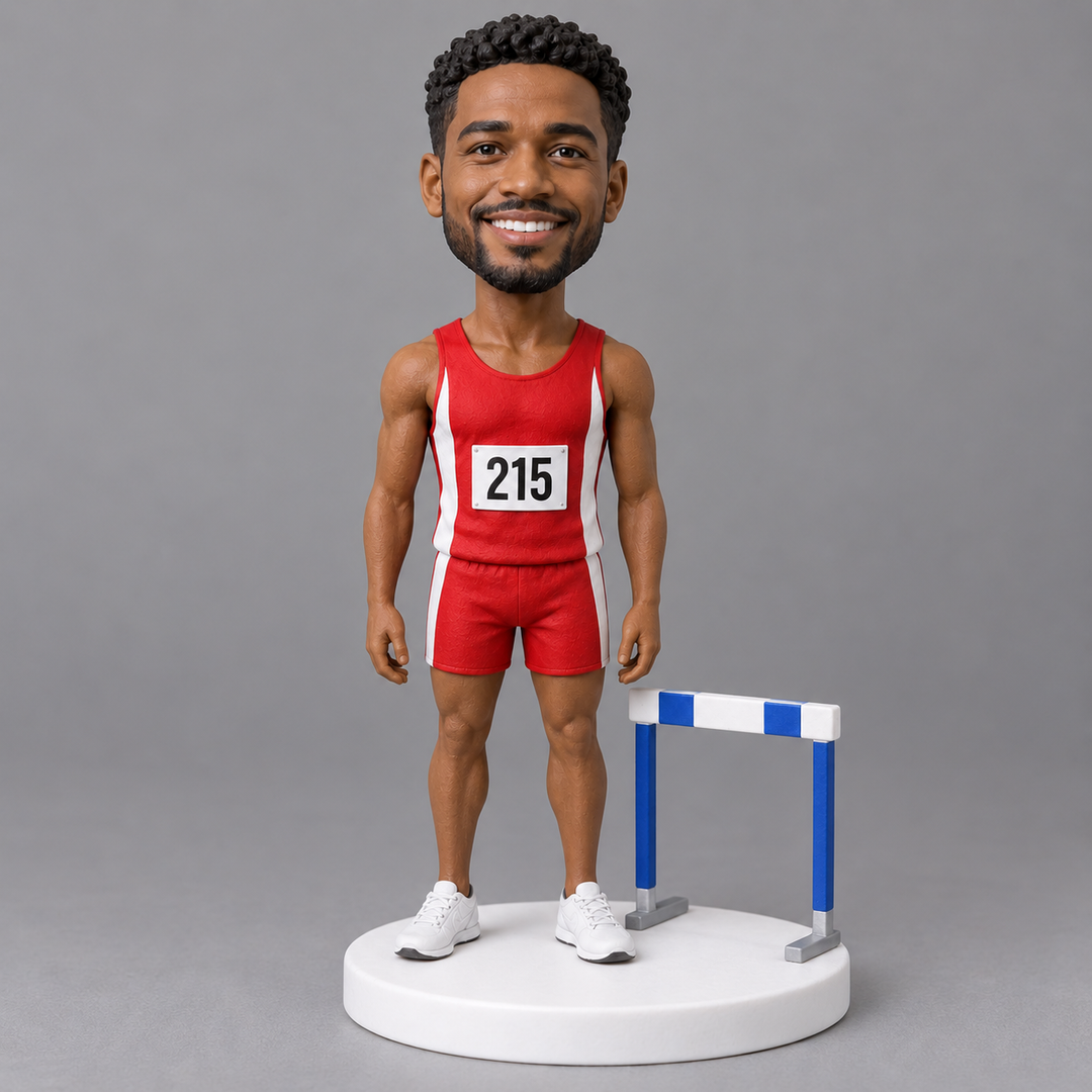 Custom hurdler bobblehead red kit example