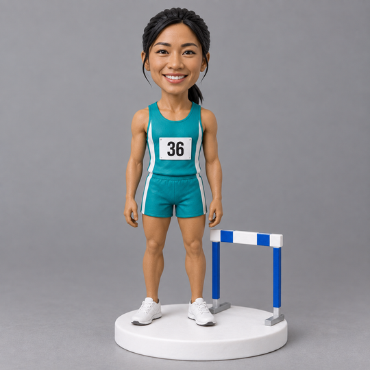 Custom female hurdler bobblehead teal kit example