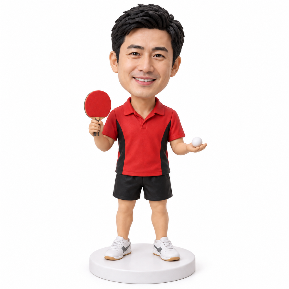 Custom table tennis player bobblehead – front view