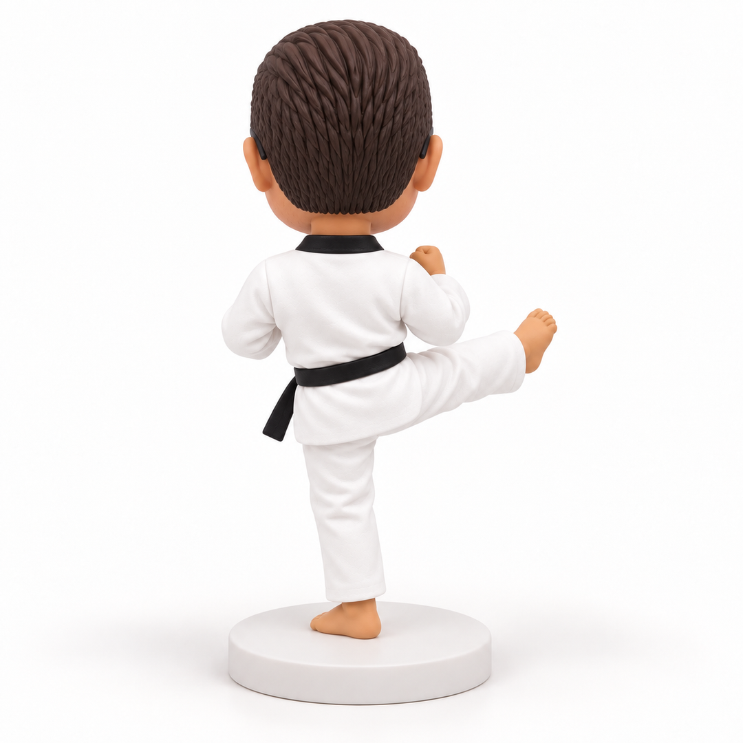Custom taekwondo bobblehead rear view
