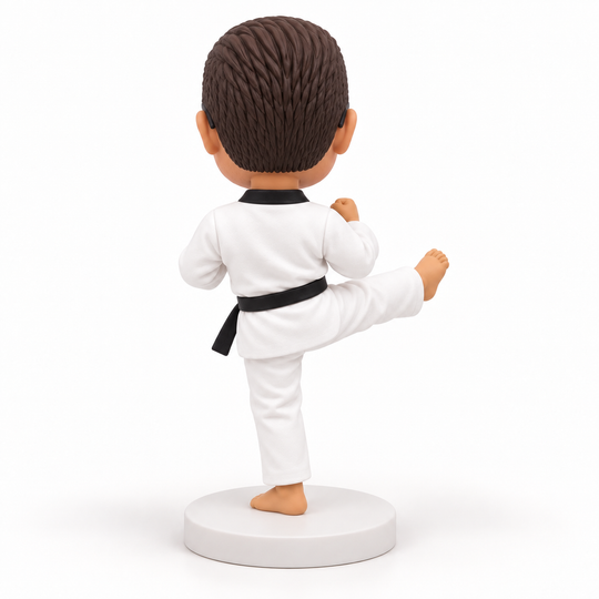 Custom taekwondo bobblehead rear view