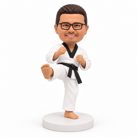 Custom taekwondo bobblehead alternate kick view