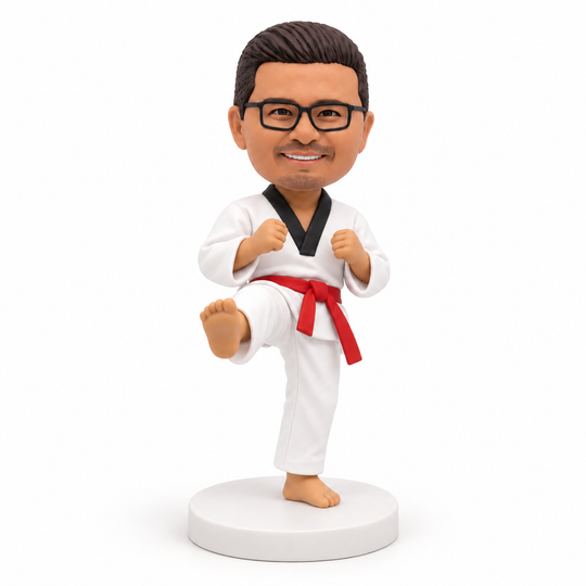 Custom taekwondo bobblehead red belt example