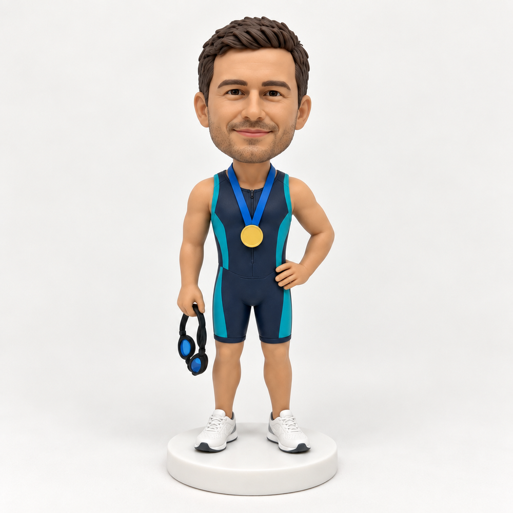 Custom triathlete bobblehead front view