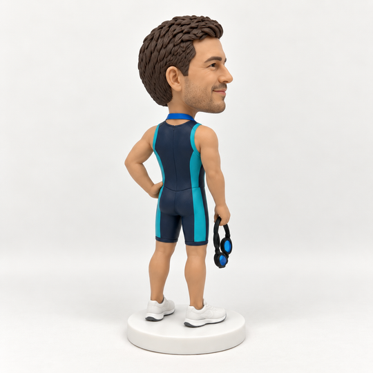 Custom triathlete bobblehead rear view