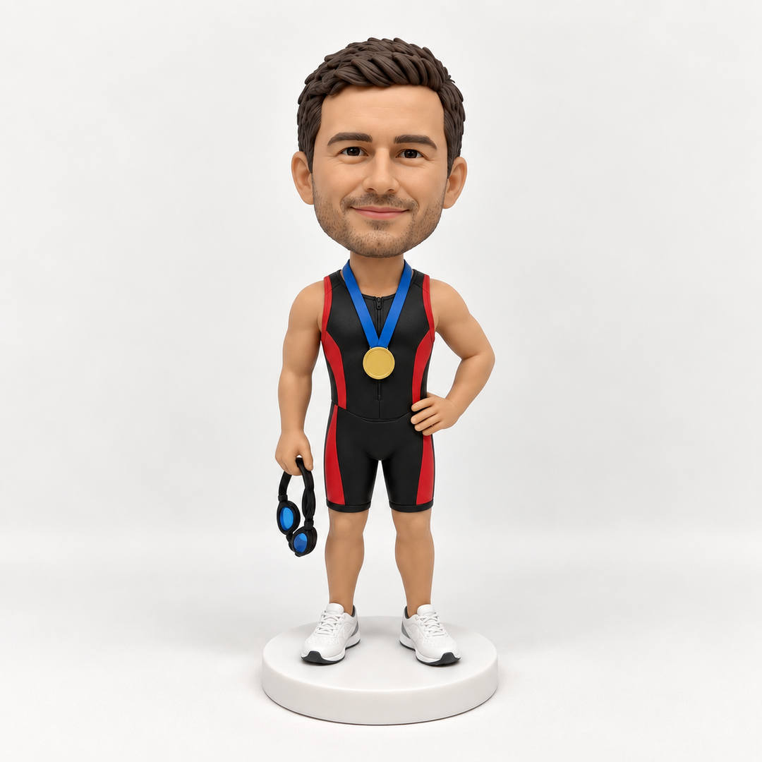 Custom triathlete bobblehead red and black suit