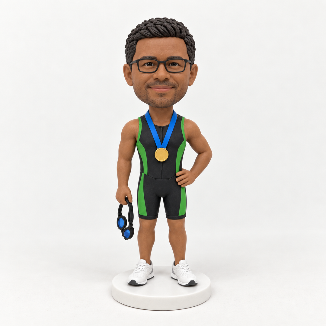 Custom triathlete bobblehead green suit and glasses