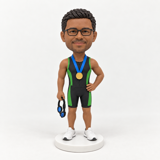 Custom triathlete bobblehead green suit and glasses