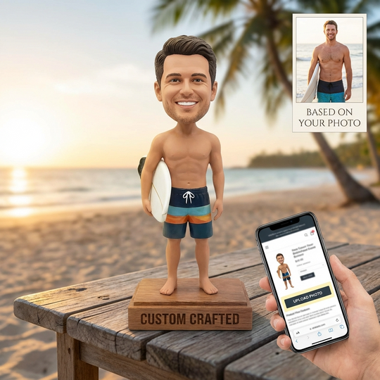 Custom Surfer Bobblehead – Personalized Surfing Figurine & Unique Beach Gift