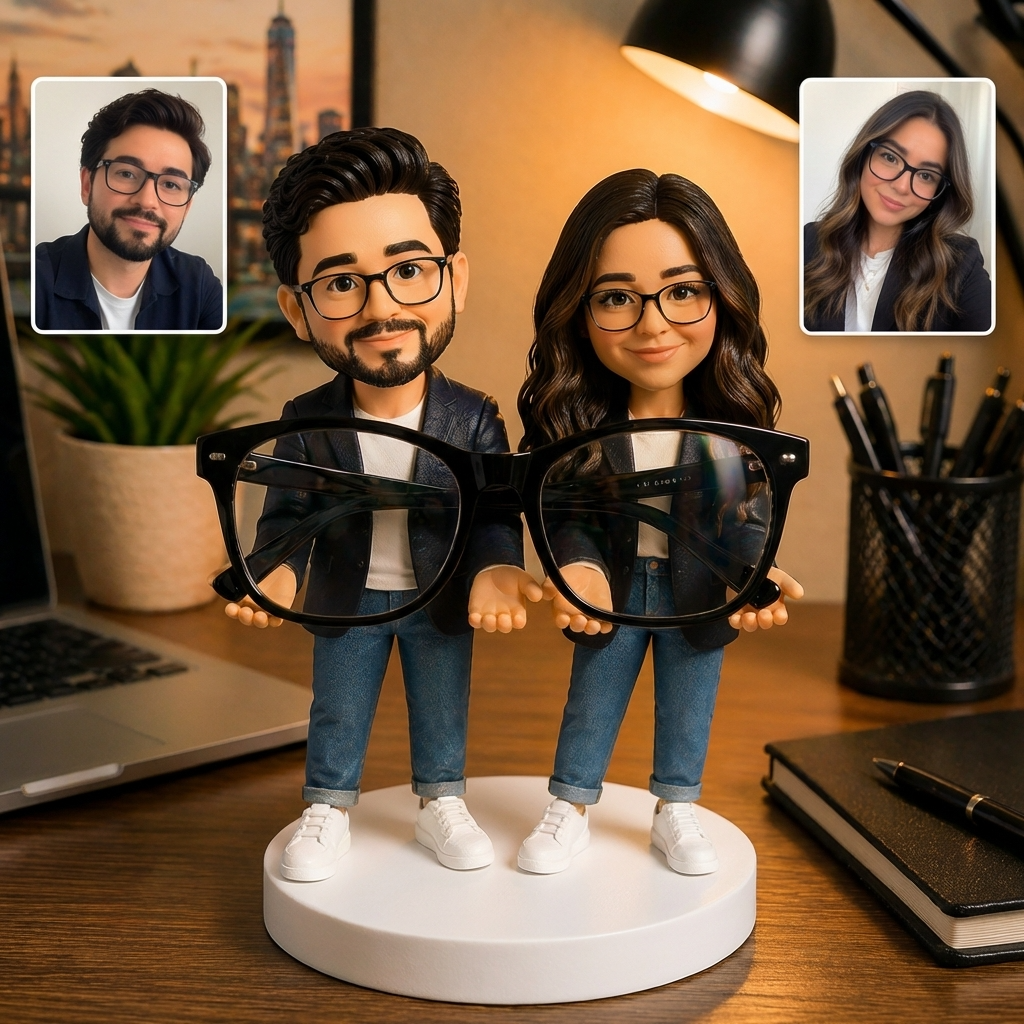 Custom Bobblehead Glasses Holder – Personalized Eyeglass Stand (Holds Real Glasses Securely)
