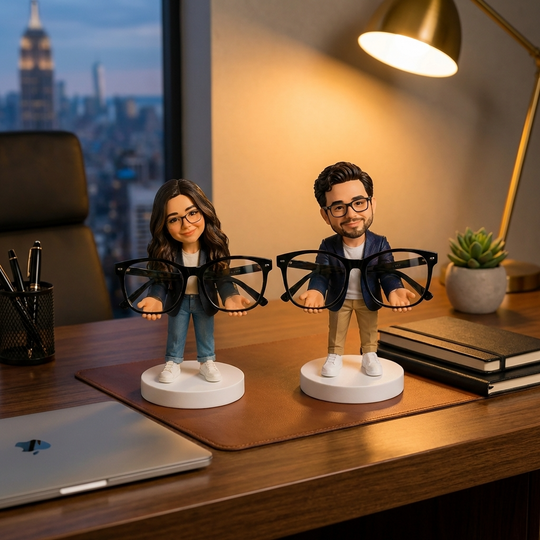 Custom Bobblehead Glasses Holder – Personalized Eyeglass Stand (Holds Real Glasses Securely)