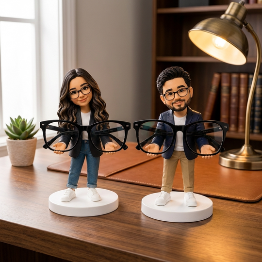 Custom Bobblehead Glasses Holder – Personalized Eyeglass Stand (Holds Real Glasses Securely)