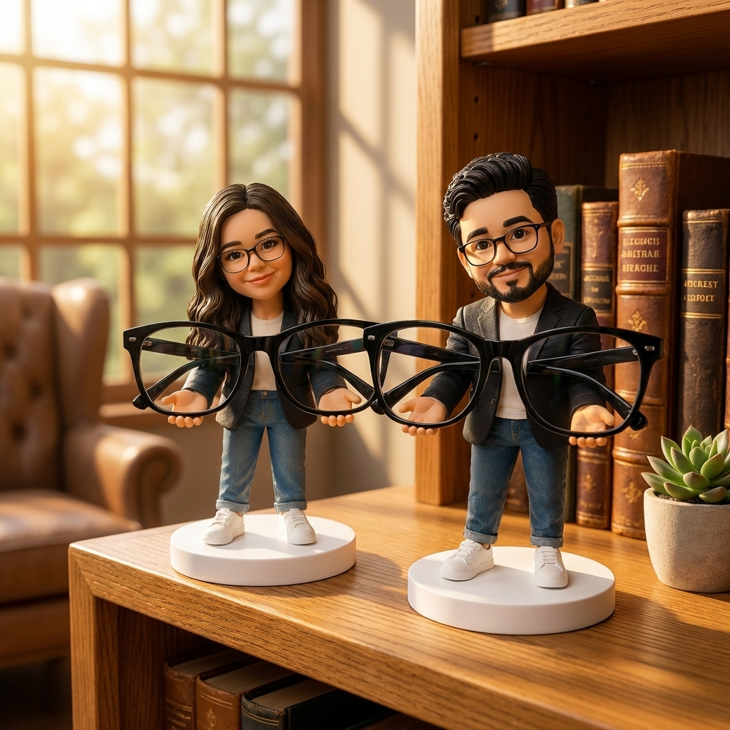 Custom Bobblehead Glasses Holder – Personalized Eyeglass Stand (Holds Real Glasses Securely)