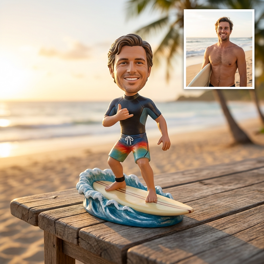 Custom Surfer Bobblehead – Personalized Surfing Figurine & Unique Beach Gift