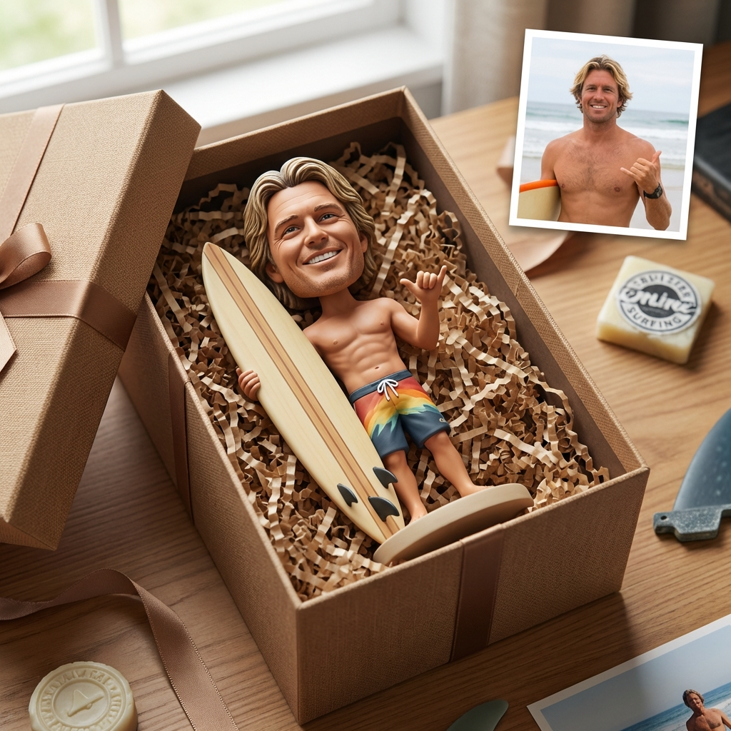 Custom Surfer Bobblehead – Personalized Surfing Figurine & Unique Beach Gift