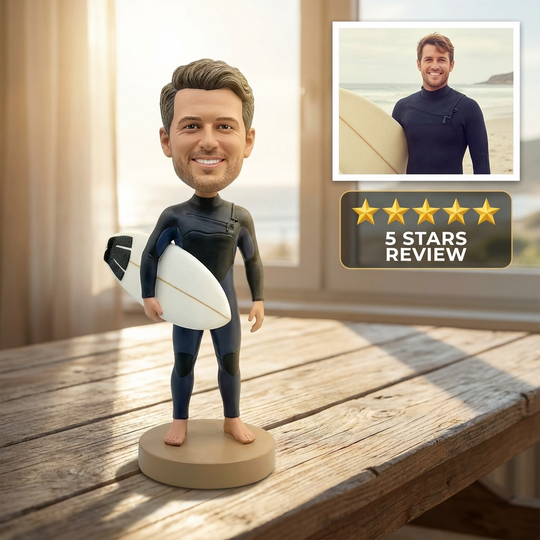 Custom Surfer Bobblehead – Personalized Surfing Figurine & Unique Beach Gift