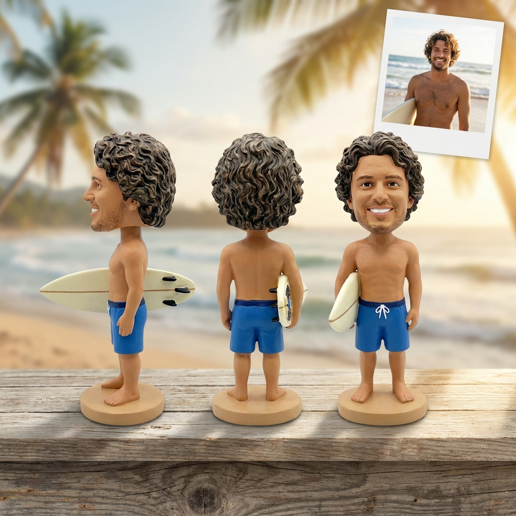 Custom Surfer Bobblehead – Personalized Surfing Figurine & Unique Beach Gift