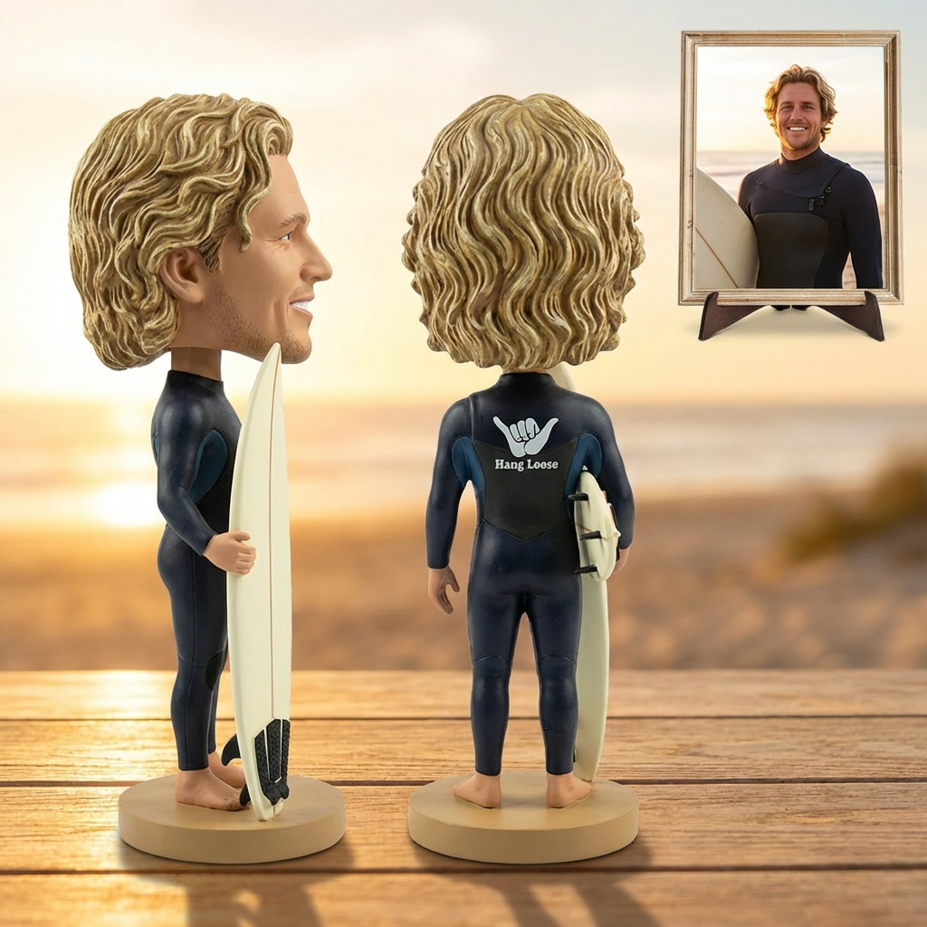 Custom Surfer Bobblehead – Personalized Surfing Figurine & Unique Beach Gift