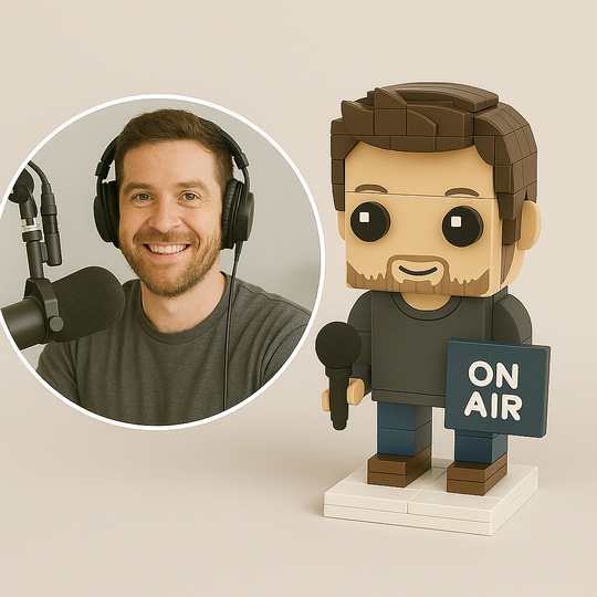 Custom Radio Host Brick Figurine – Personalized Broadcaster Mini Figure | Gift for Radio Hosts, DJs & Media Creatives