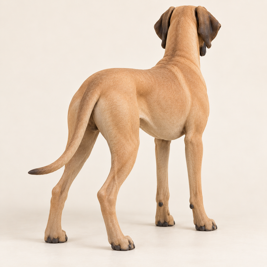Illustrative rear view of a custom Great Dane polymer clay figurine.