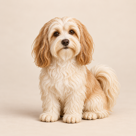 Illustrative front view of a custom Havanese polymer clay figurine.