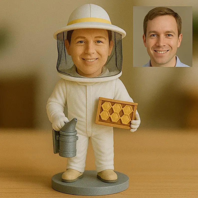 Custom Beekeeper Bobblehead – Personalized Bee Keeper Figurine from Your Photo 🐝
