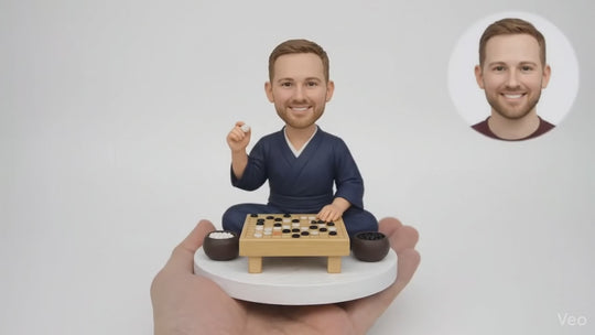 Custom Go Player Bobblehead – Personalized Board Game Figurine with Go Stones Bowl