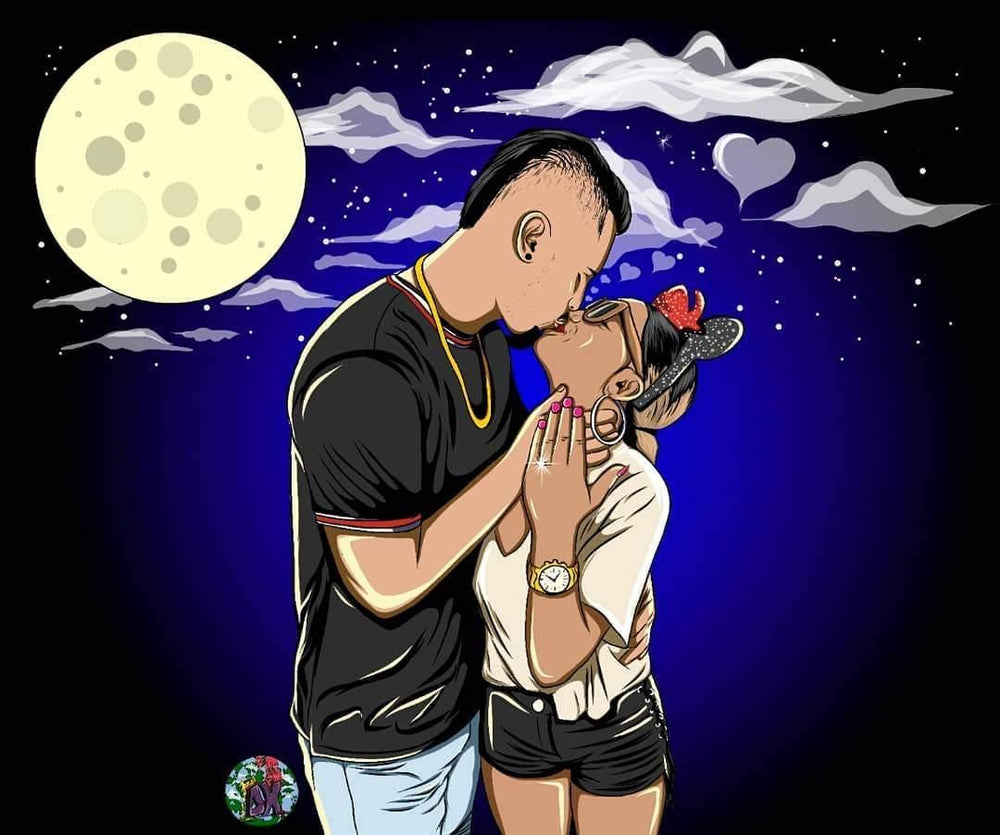 Creative Black Couple Realism Art Style For Valentine, Anniversary Day 