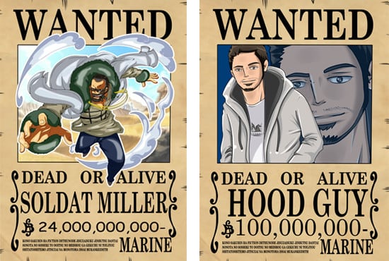 Wanted Poster Couple Portrait Art, One Piece Art